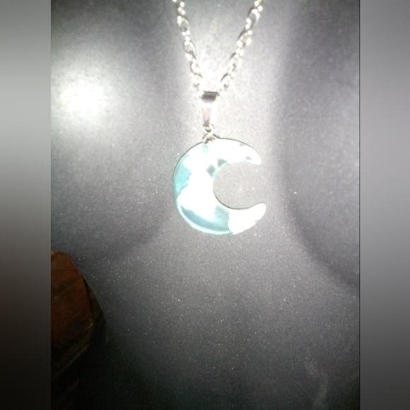 Women's Silver Toned Chain Cloudy Sky Crescent Moon Pendant Necklace - Picture 3 of 4